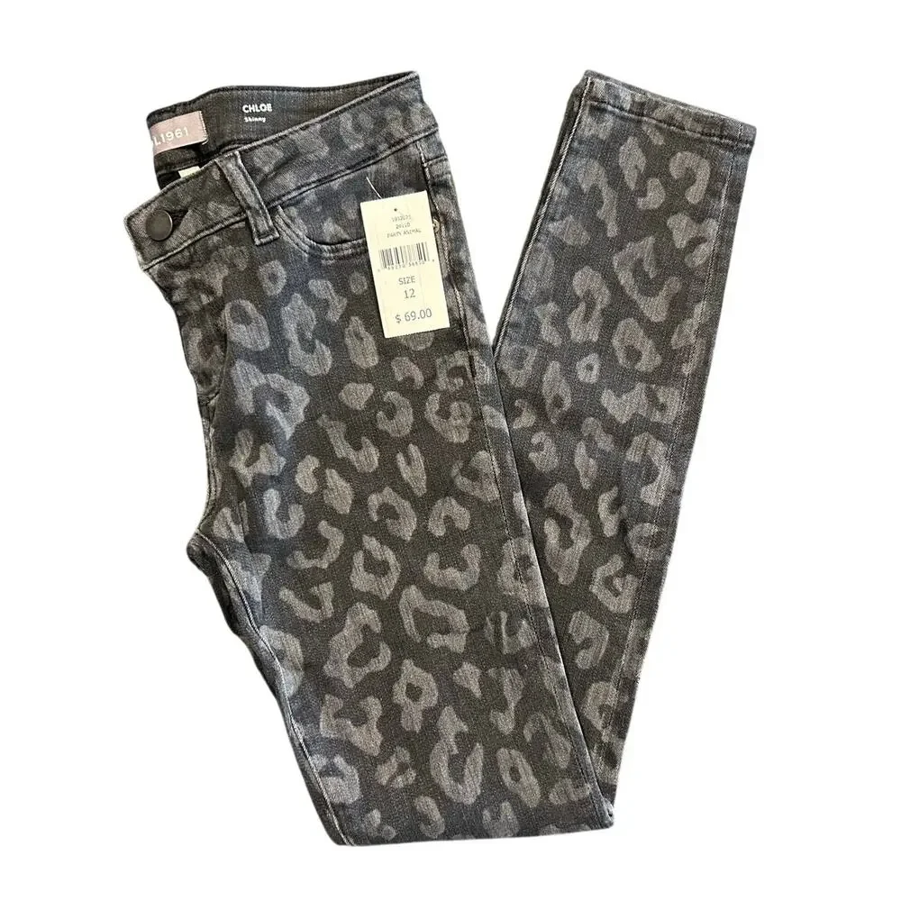 NWT DL1961 Party Animal Cheetah Print Chloe Skinny Jeans, Girls Size 12